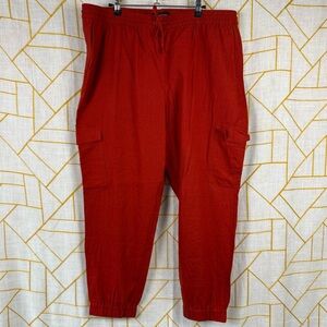 Banana Republic Women’s Red Linen Pull On Drawstring Cargo Jogger Pants NWT XL